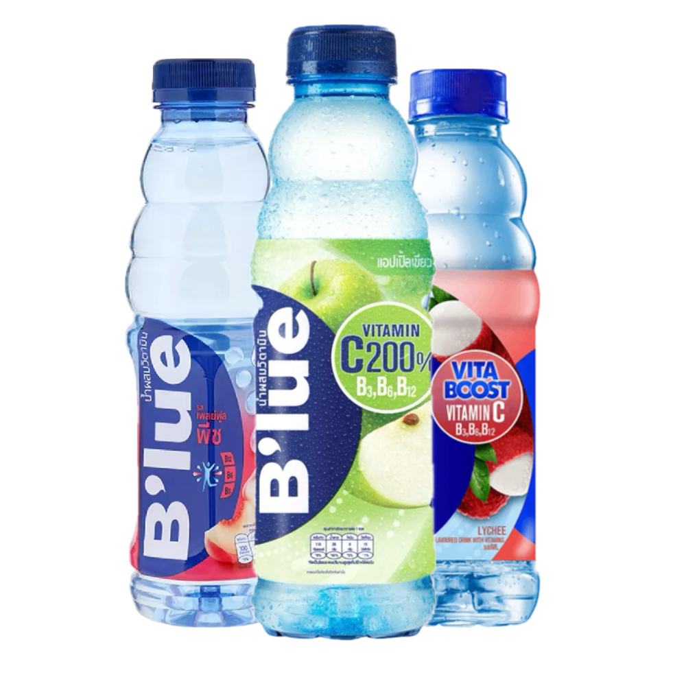 Pack Découverte B’lue 3x500ml – Lychee, Pêche & Pomme Verte – Boissons fruitées légèrement sucrées